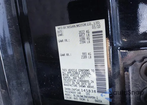 2010 Nissan Altima 3.5 Sr from USA, damaged, VIN 1N4BL2AP5AC145838